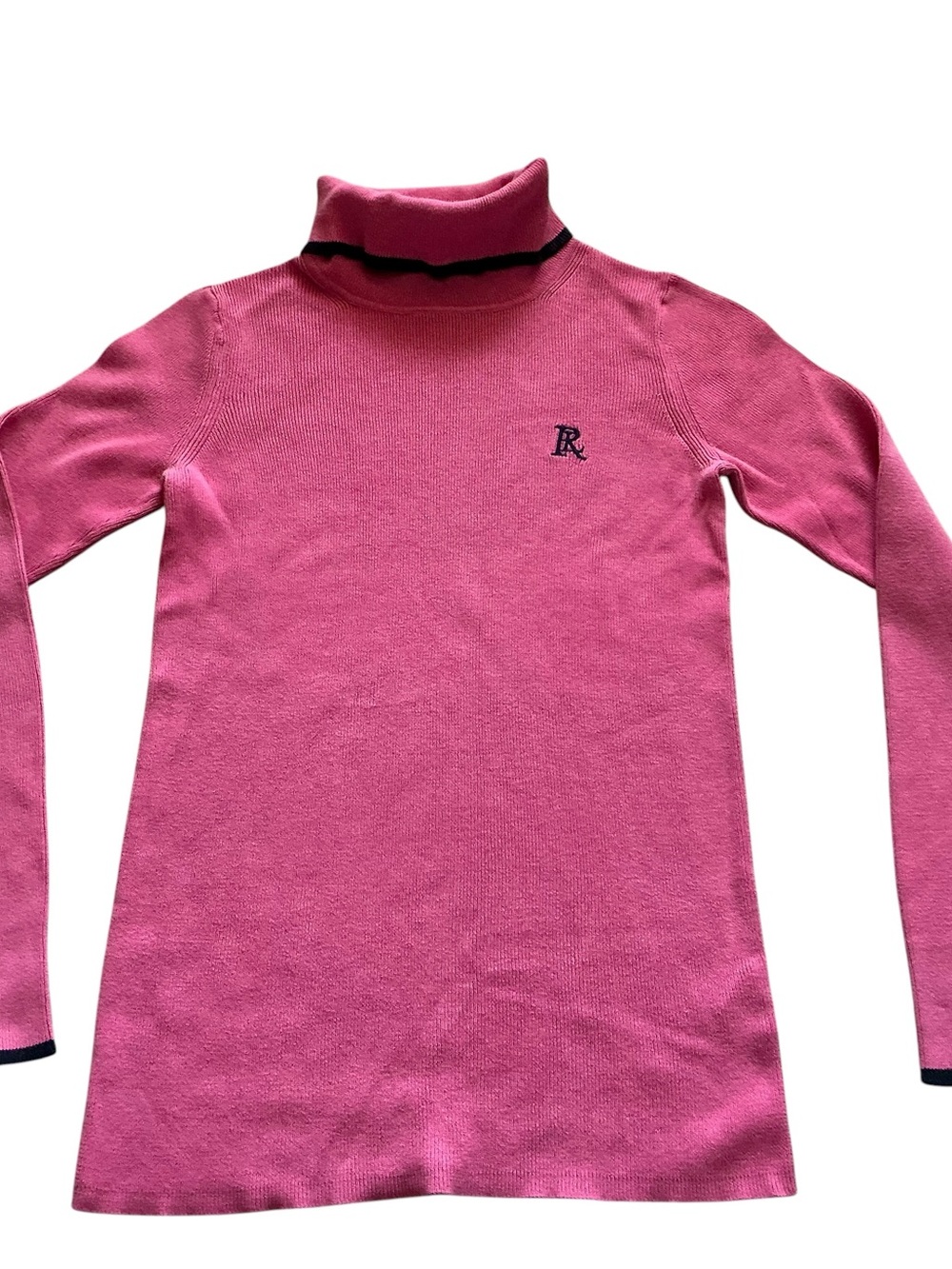 Vtg Raplh Lauren pink ribbed turtleneck sweater with dark contrasting trim so M